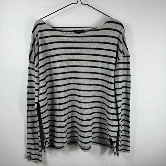 J. Crew Boatneck Black and Gray Striped  Sweater | Size Small - Picture 1 of 9